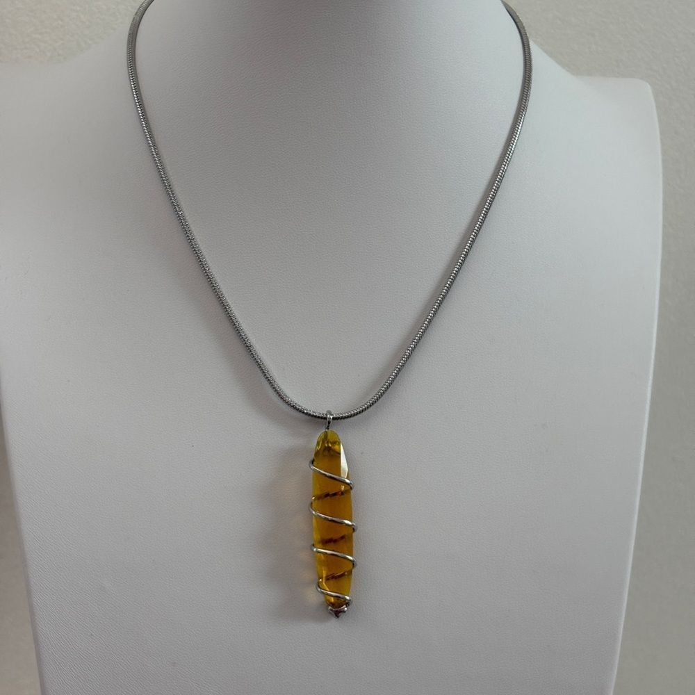 Natural Amber Wire Wrapped Pendant Necklace